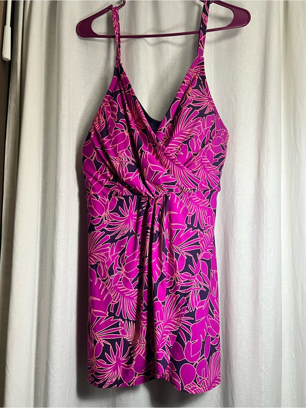 Lands' End Pink and Black Floral One-Piece Swimdress